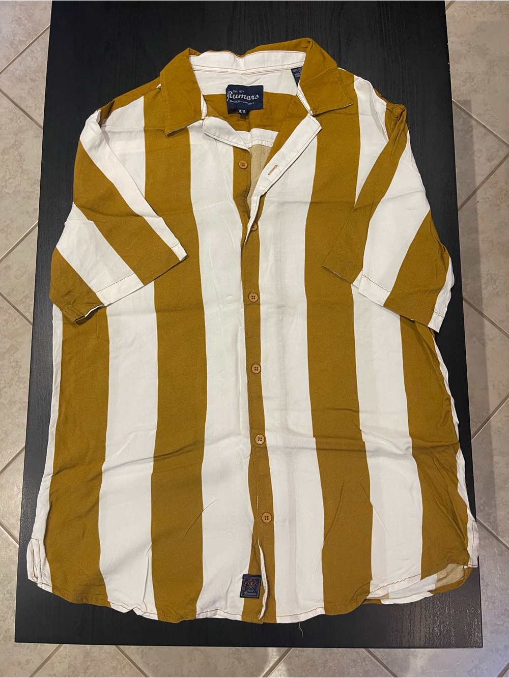 Rumors Striped Button-Up Shirt in Mustard and White